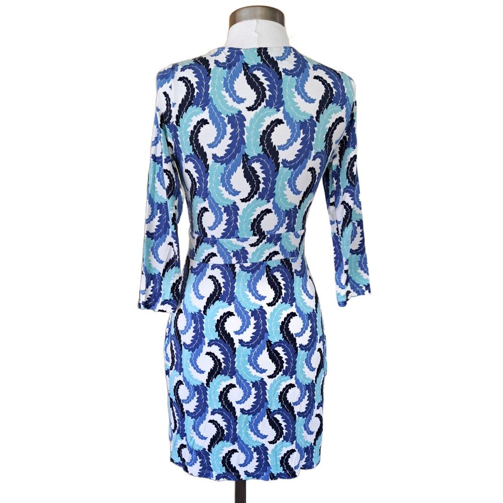Boden Marion Blue Leaf Print Jersey Tunic Mini Size 4 V-neck 3/4 Sleeve - Picture 5 of 13
